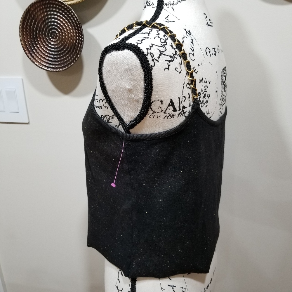 Black Cable & Gauge Top with Gold Glitter and Gold Chain Straps, SIZE L. - Picture 14 of 15